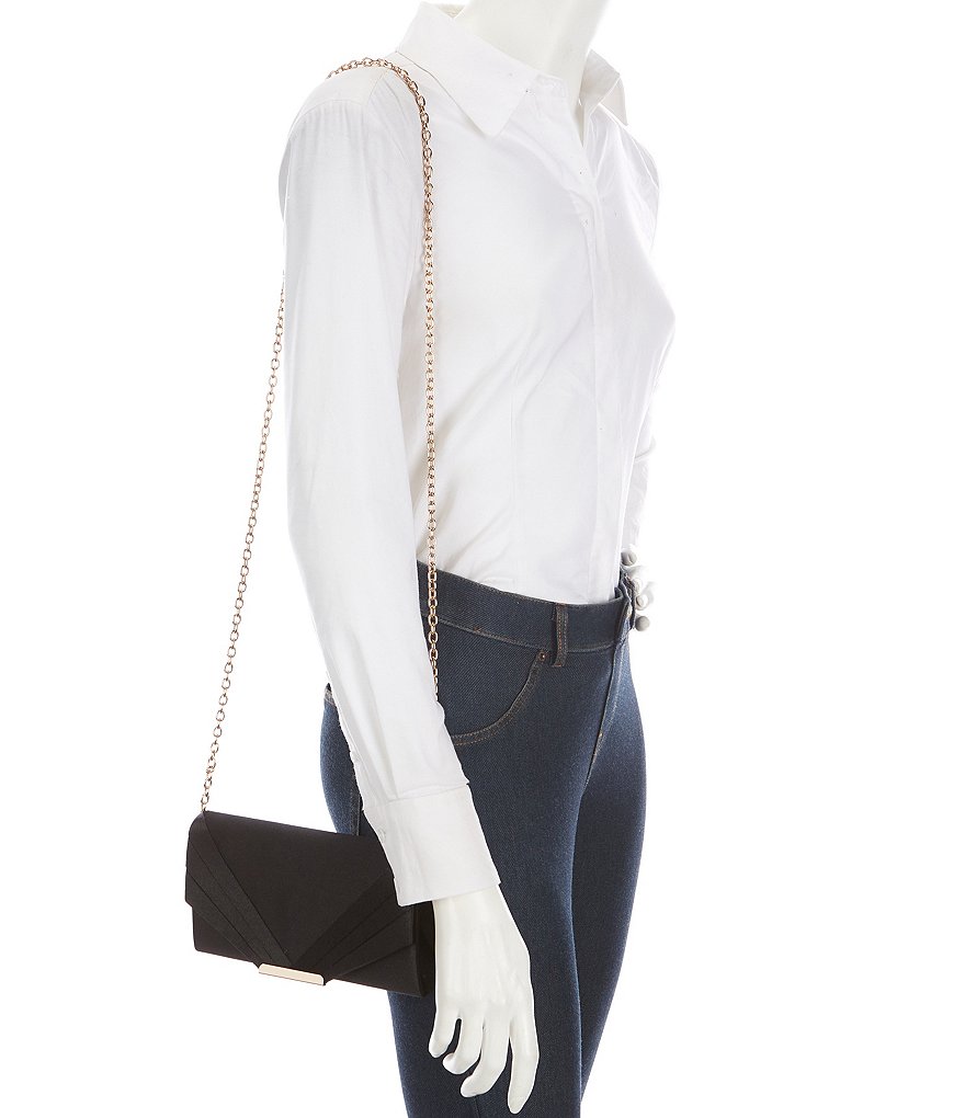 Kate Landry Satin Diagonal Pleat Flap Clutch