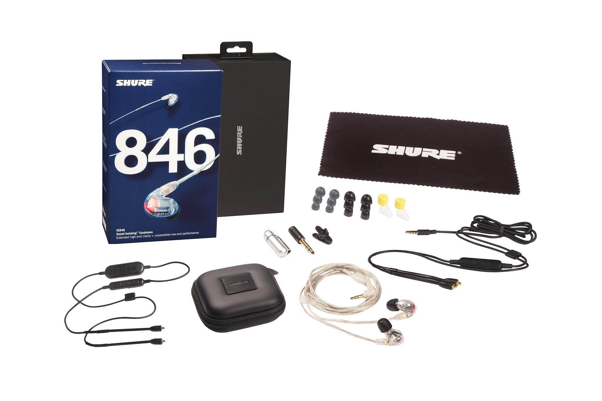 Shure SE846 Sound Isolating Earphones with Bluetooth, Remote & Mic Cables, Clear