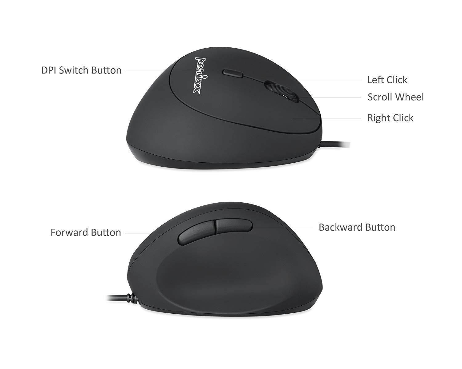 Perixx PERIMICE-519 Wired Ergonomic Vertical Mouse - Portable Small Design - 105x67x58 mm - Right Handed