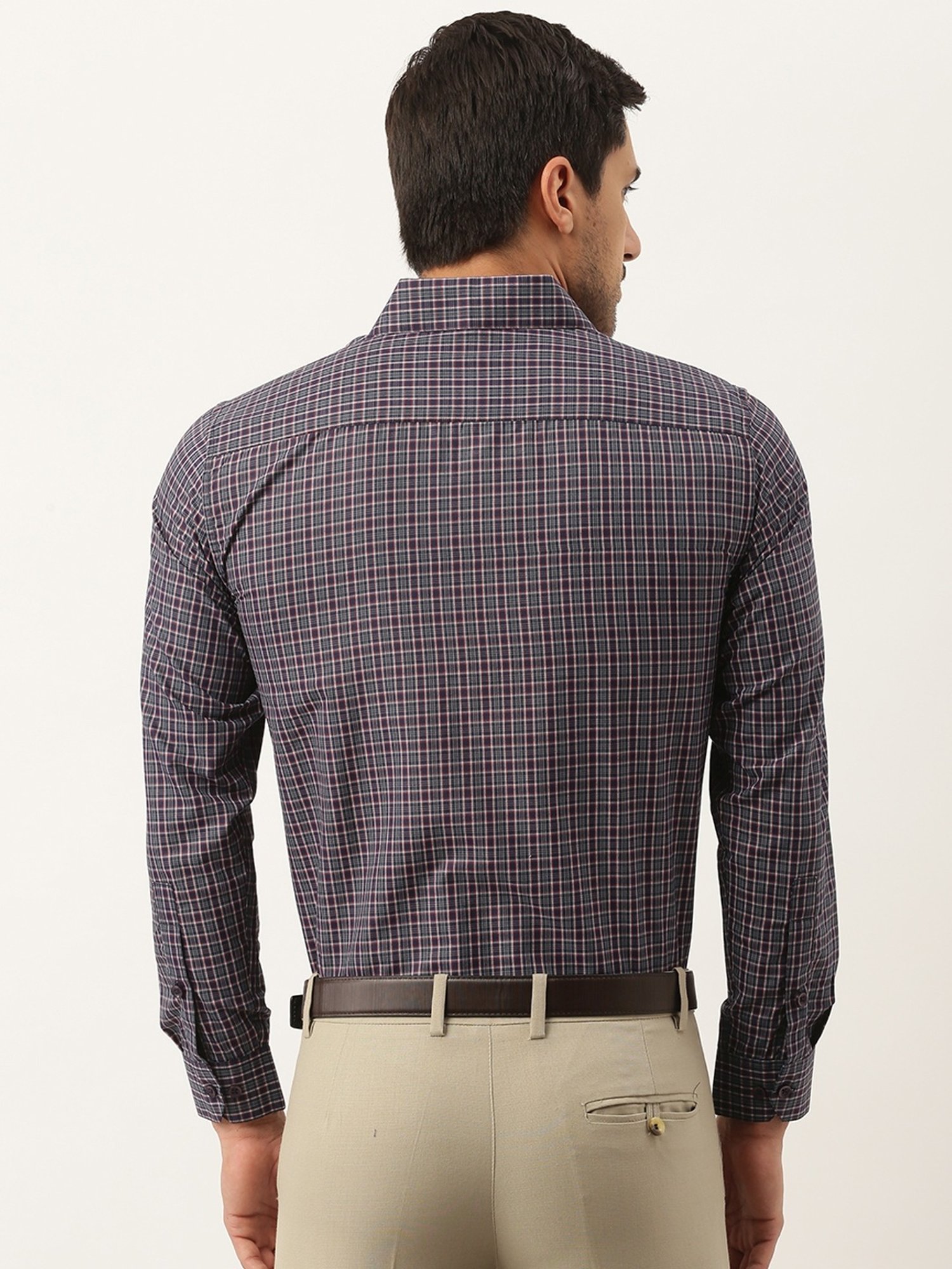 Sojanya Navy Cotton Regular Fit Checks Shirt