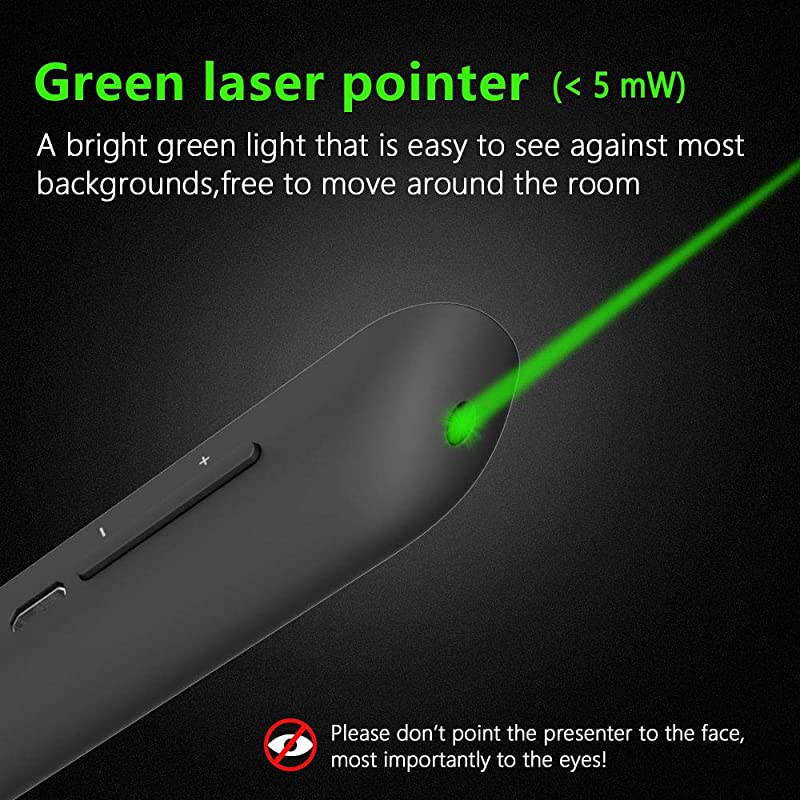 N76GBK Green Laser Pointer for Presentations Rechargable Hyperlink Volume Control PPT Powerpoint Clicker Presentation Remote for Powerpoint Presentations Laser Pointer Green 24GHz