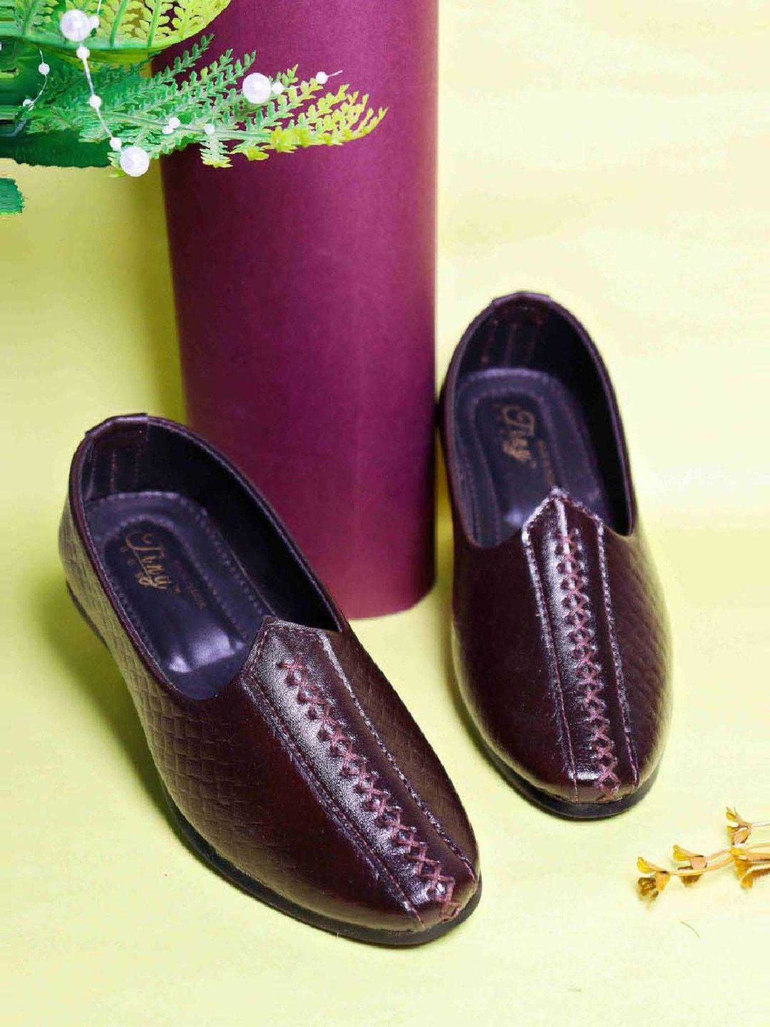 Tiny Bugs Boys Brown Party Wear Slip Ons