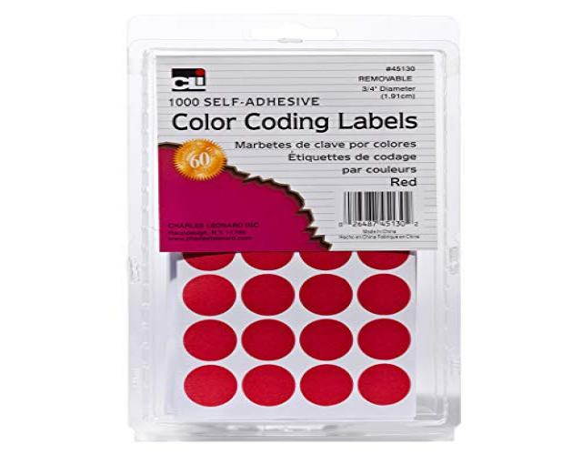 Charles Leonard CHL45130 Color Coding Labels Red