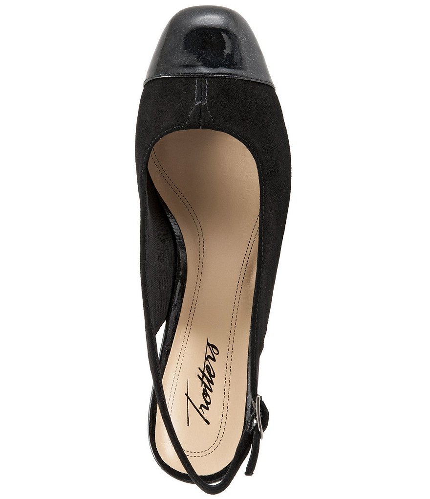 Trotters Dea Suede and Patent Slingback Block Heel Pumps