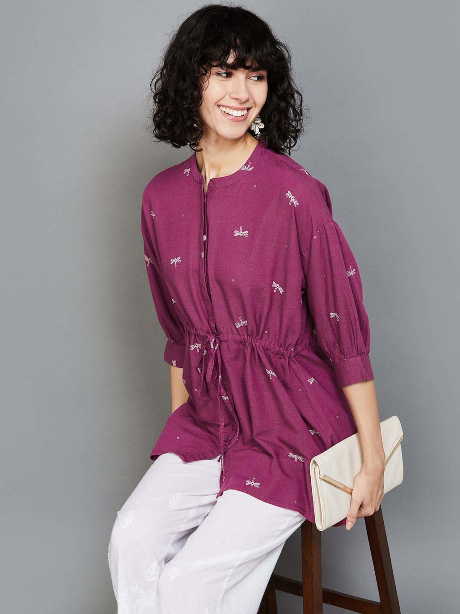 Colour Me by Melange Purple Embroidered Tunic