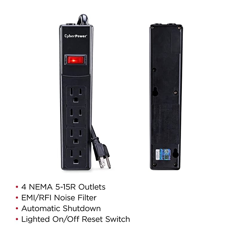 CSB404 Essential Surge Protector 450J125V 4 Outlets 4ft Power Cord Black