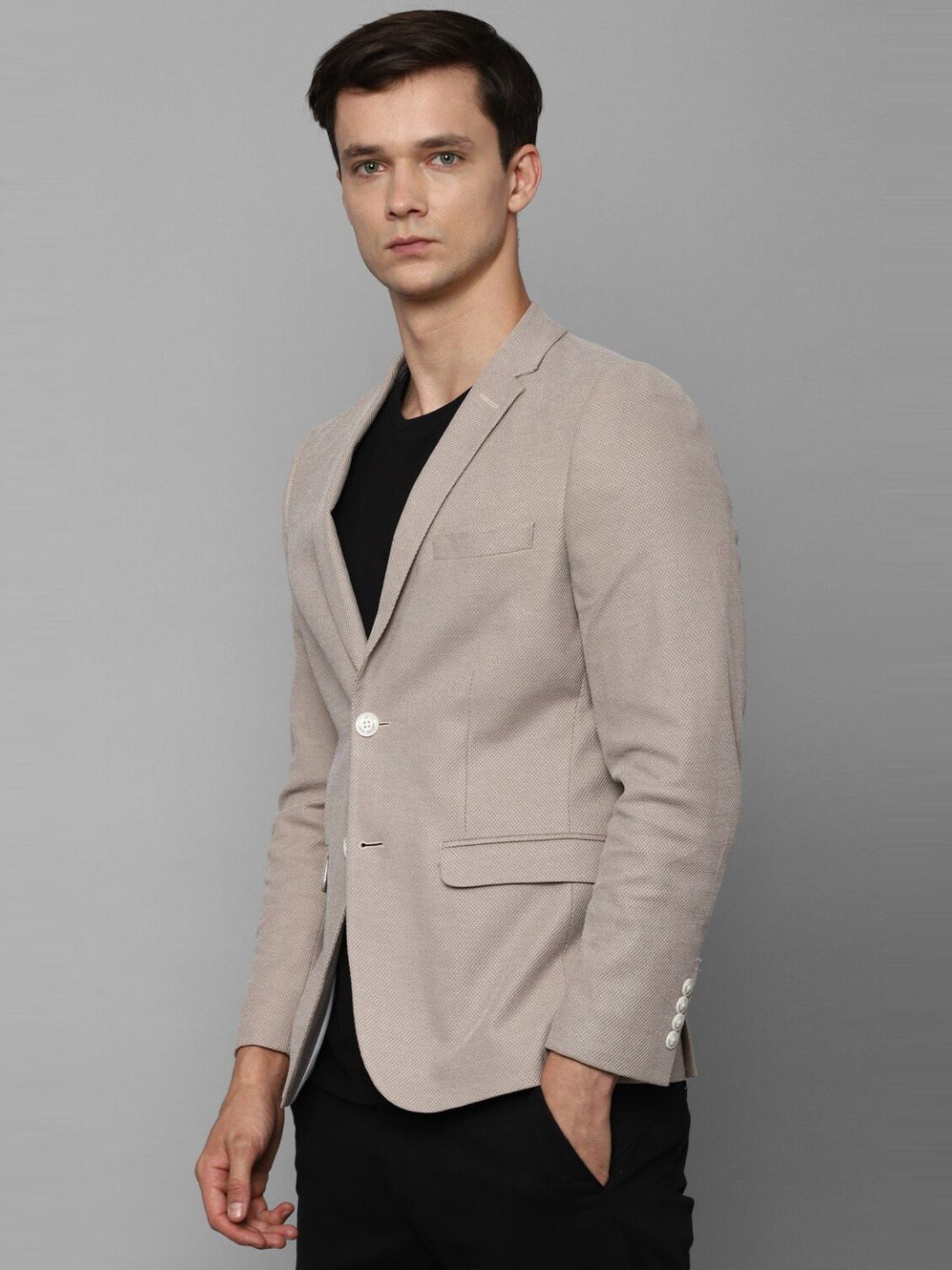 Louis Philippe Sport Beige Cotton Slim Fit Self Pattern Blazer