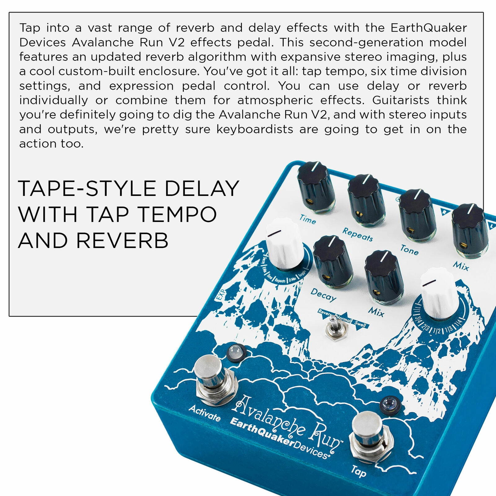EarthQuaker Devices Avalanche Run Delay & Reverb with Tap Tempo V2 Guitar Pedal