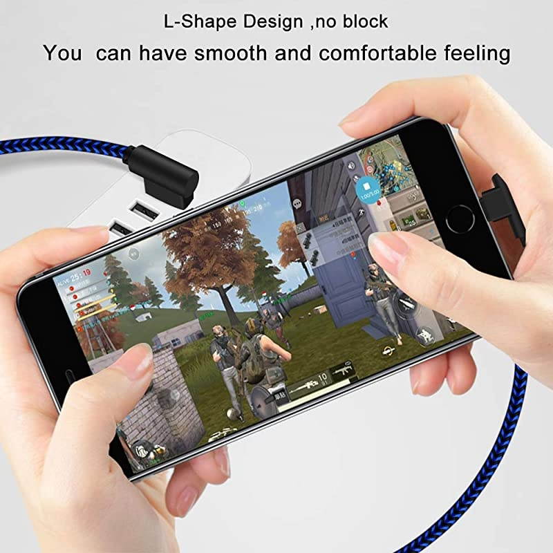 Angle iPhone Charger 5Pack 90 Degree Lightning Cable 3FT/6FT/10FT Long Nylon Braided iPhone Data Cable Wire Fast Charging Cord Compatible iPhone/iPad/ (Blue Black)