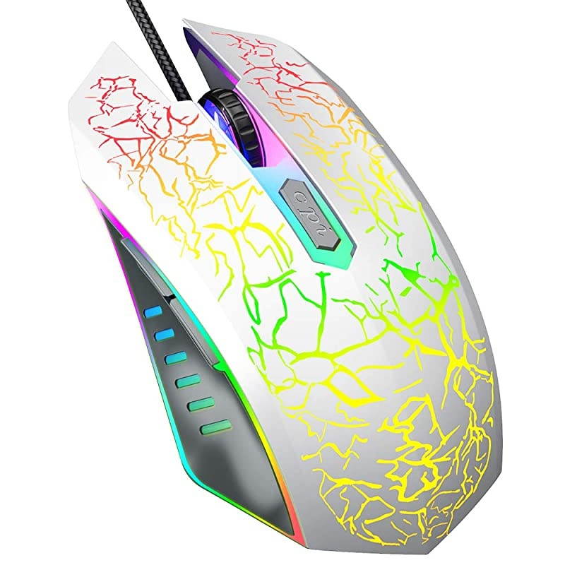 Wired Gaming Mouse, Ergonomic USB Optical Mouse Mice with Chroma RGB Backlit, 1200 to 3600 DPI for Laptop PC Computer Games & Work &ndash; White