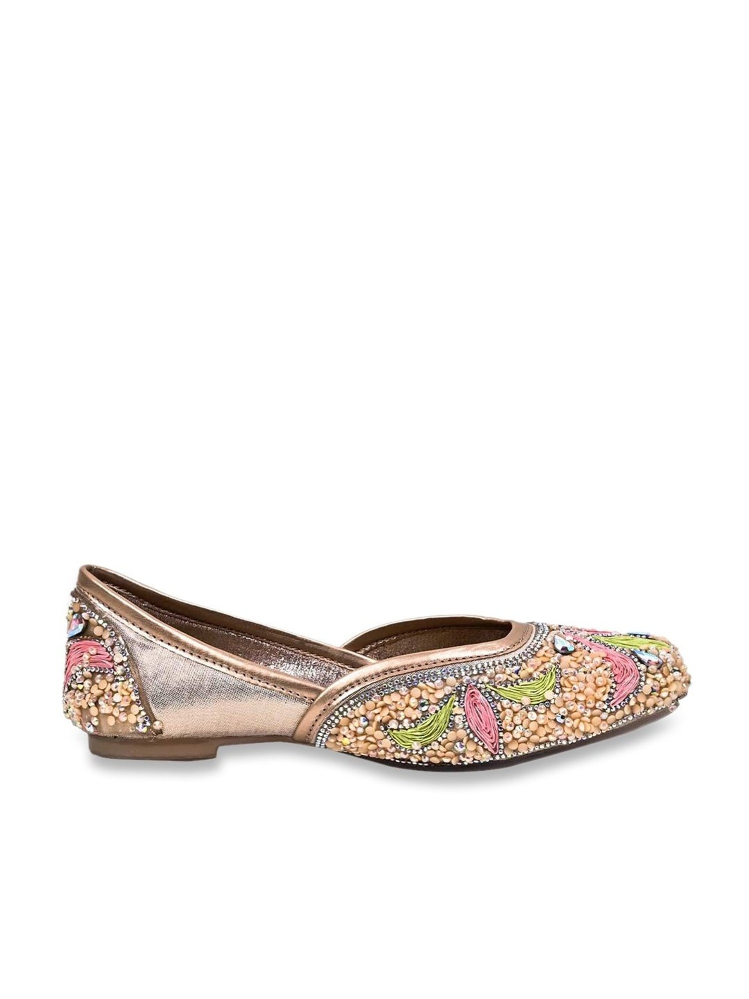 Jove Women's Rose Gold Ethnic Juttis
