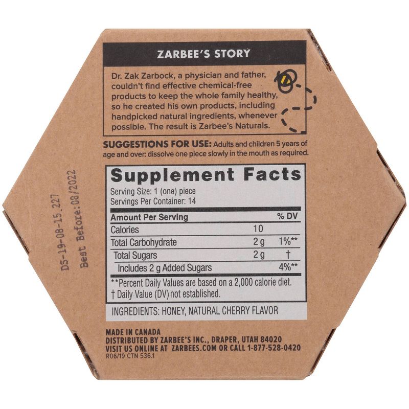 Zarbee's Naturals 99% Honey Cough Soother Lozenges - Cherry - 14ct