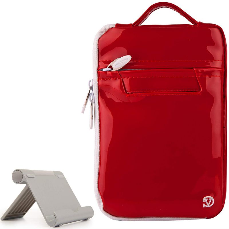 VanGoddy Glossed Red Padded Tablet Sleeve Carrying Case with Multi-Angle Stand for RCA 7 Mercury II, 8 Apollo II, 7 Voyager Pro, 7 Voyager II, 7 Mercury Pro, Voyager III