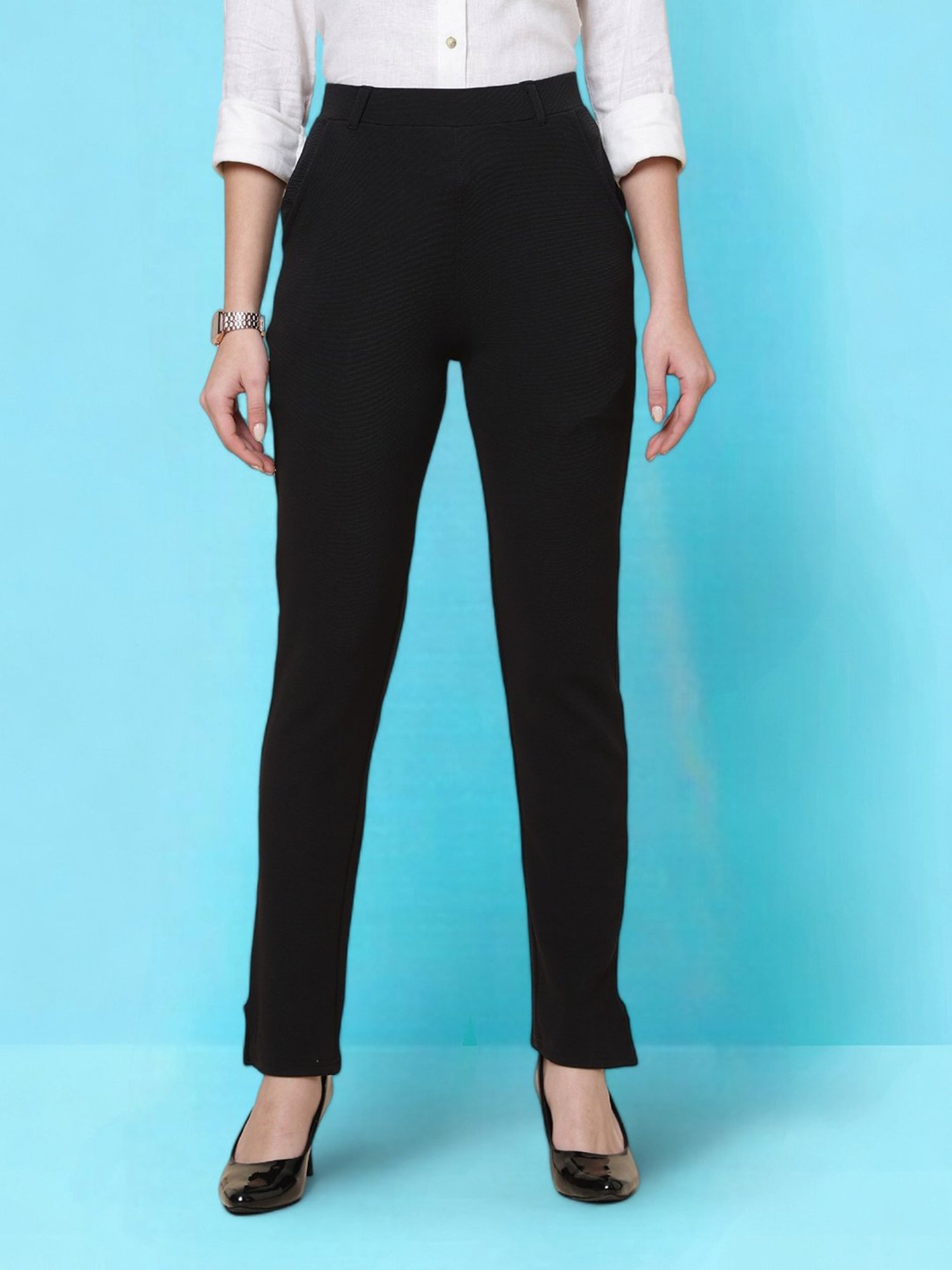 FITHUB Black Skinny Fit High Rise Trousers