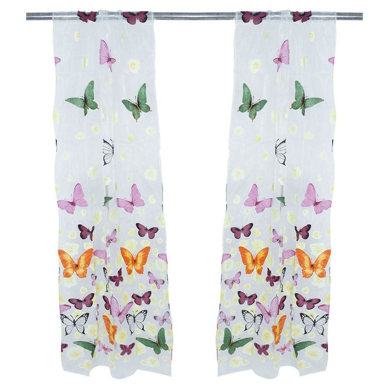 1 Pc 79 x 39 Inch Flower Butterfly Pattern Ornament Window Curtain Panels Multicolor - PiccoCasa