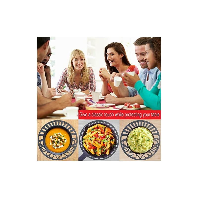 Trivet Set for Hot Dishes, Pots & Pans. These Modern Kitchen Hot Pads Come in 3 Different Country Decor Designs That Mimics Vintage Cast Iron Trivets. 7.5 inch Round, Set of 3, Dark Gray