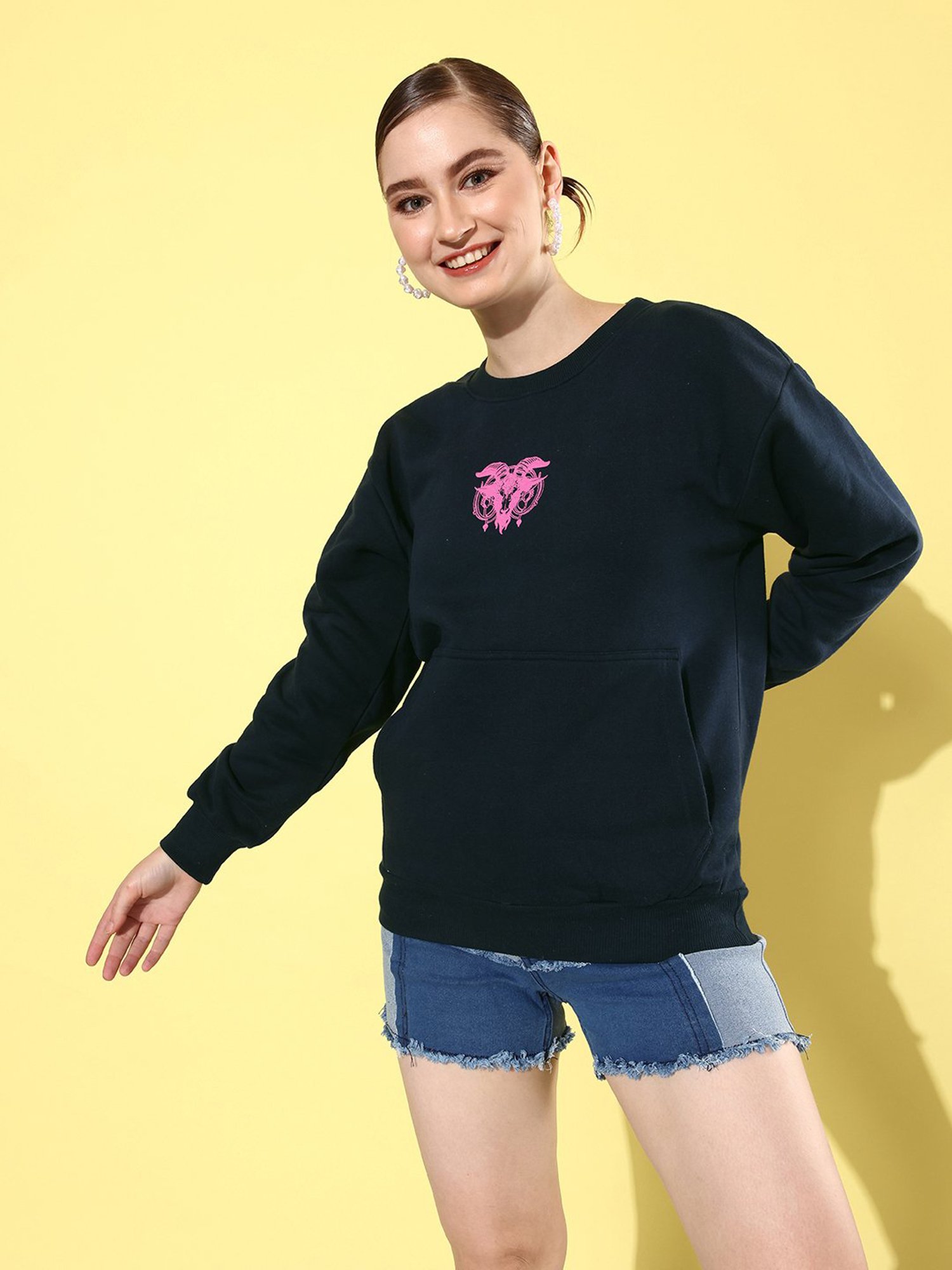Difference of Opinion Navy Fleece Printed Oversized Sweatshirt