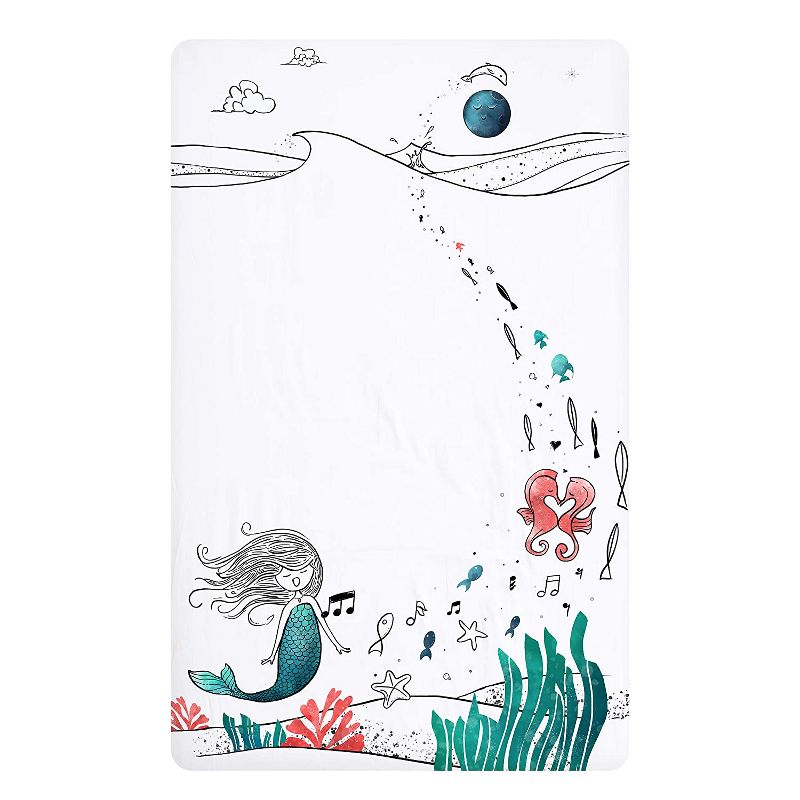 JumpOff Jo Fitted Mini Crib Sheet, Cotton Crib Sheet for Miniature Sized Crib Mattresses, Hypoallergenic and Breathable, 24" x 38", Moonlight Mermaid