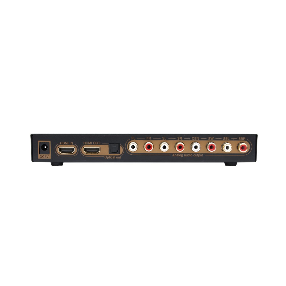 LPCM 7.1CH HDMI Audio Converter.Supports 12-bit Deep Color Full HD,3D and 4K2K video.Uses 24bit /192KHz DAC.Support multi-channel LPCM digital audio to analog output, up to 7.1CH.