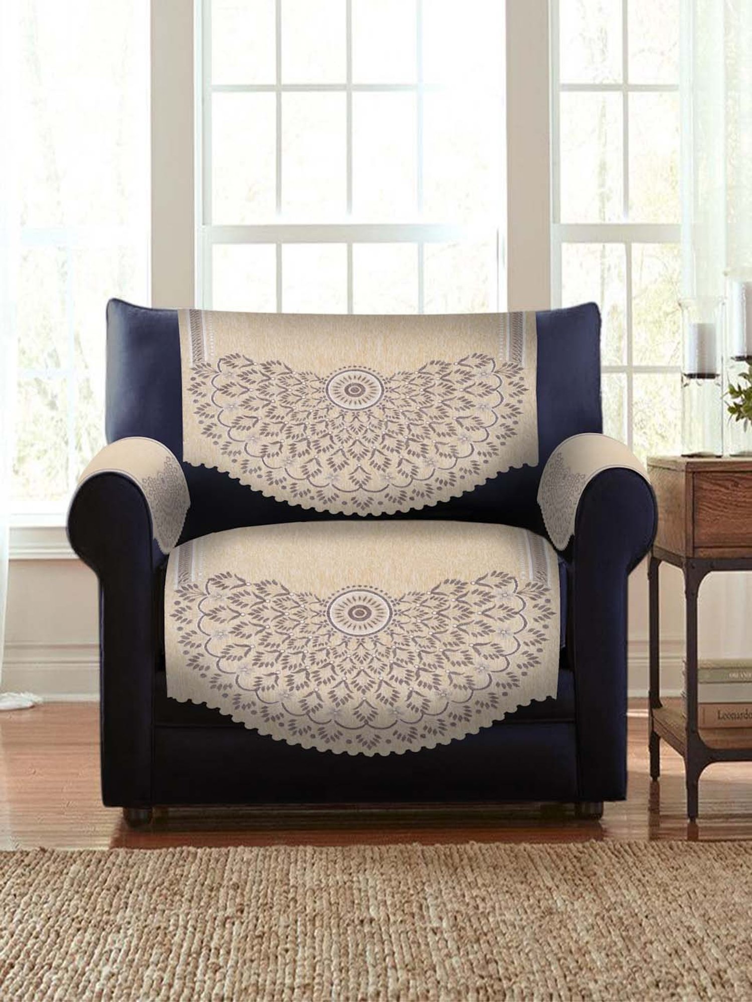 HOSTA HOMES Beige Velvet Sofa Cover With Arm Rest - Set of 16