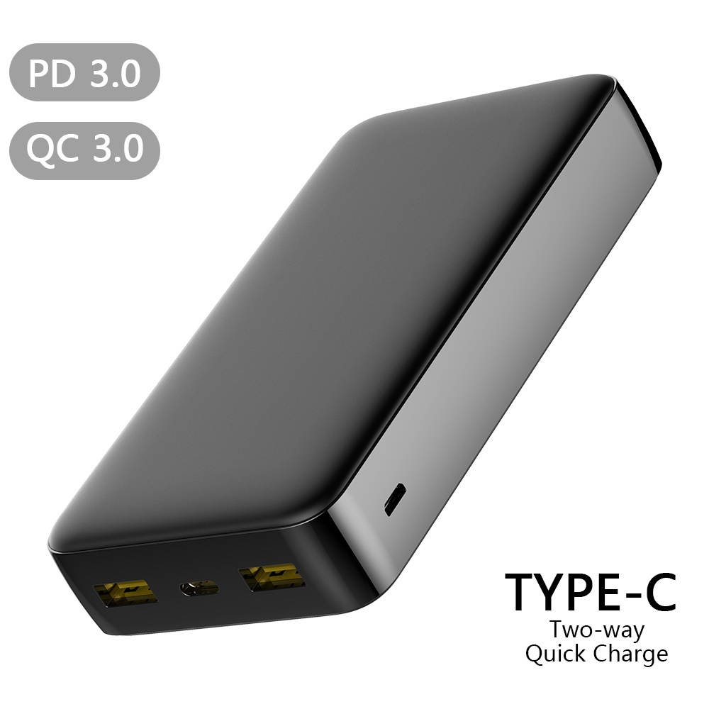 Quick Charge 3.0 USB-C PD Power Delivery Portable Power Bank Battery Pack Triple USB Charger 20000mAh - Black