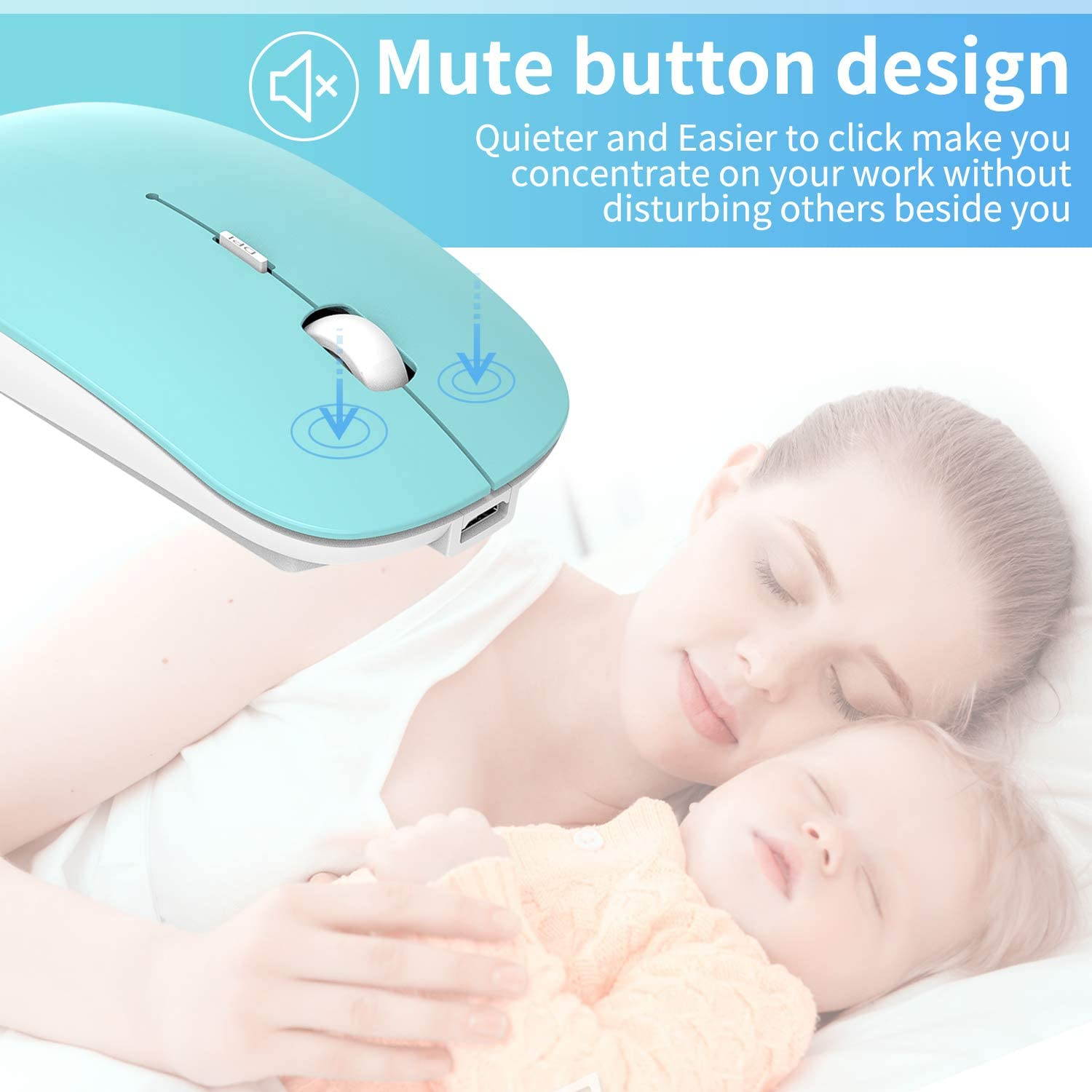 2.4GHz Wireless Bluetooth Mouse, 3 Adjustable DPI, Dual Mode Slim Rechargeable Wireless Mouse Silent USB Mice,Compatible for Laptop Windows Mac Android MAC PC Computer (Silver)