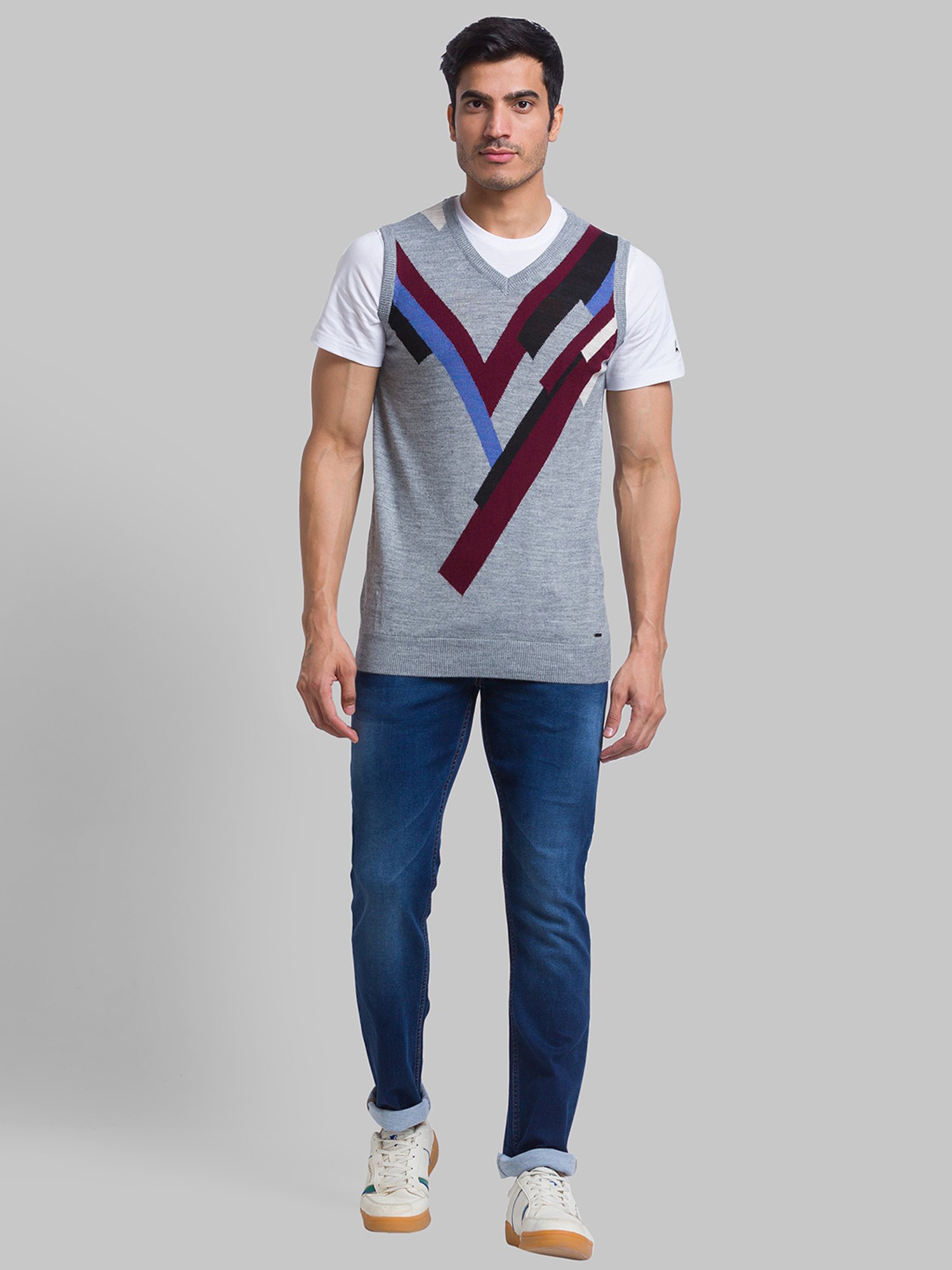 Parx Grey Regular Fit Printed Sweater