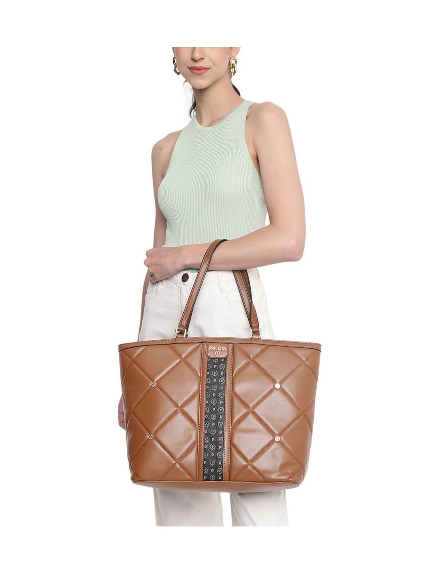 Pollini Brown Quilted Large Tote