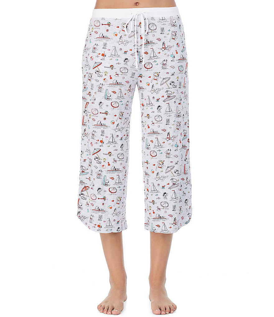 Peanuts Aloha Snoopy Printed Jersey Knit Sleep Capri Drawstring Pants