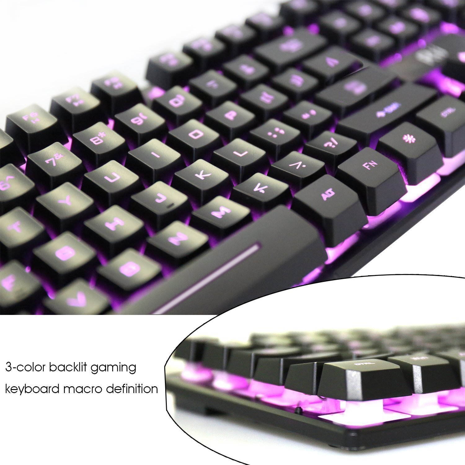 High Performance wired Keyboard, 3 Colors LED Backlit USB Wired Multimedia Keyboard For working, gaming, office, Standard 104 Keys, Automatically sleeping modes, Mechanical feeling Keyboard