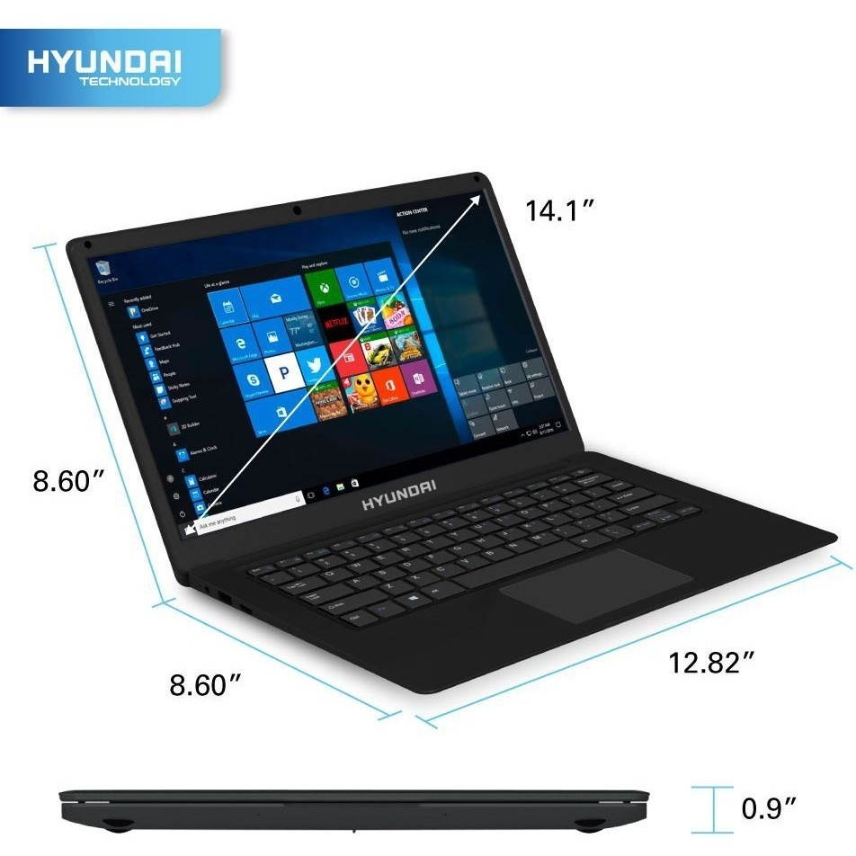 Hyundai Thinnote L14WB2BK 14.1"  Celeron Laptop 4GB/64GB + HDD Slot  Win 10 Home S Mode Black