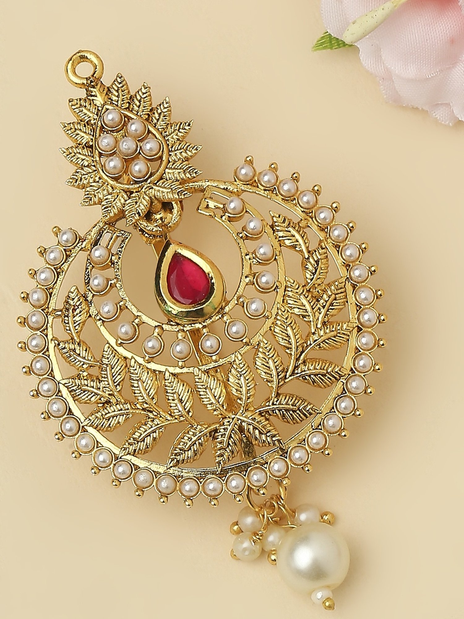 OOMPH Gold Tone Kundan Ethnic Chandbali Style Hair Bun Pin Juda Pin