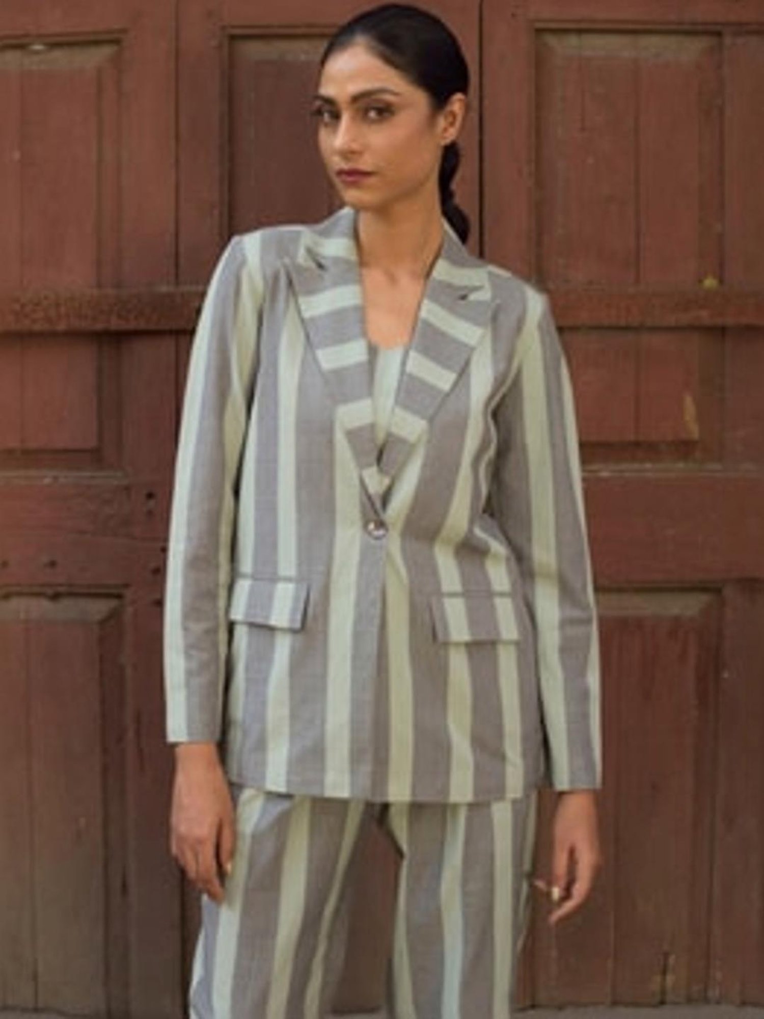 Anushe Pirani Grey Fika Peak Lapel Blazer