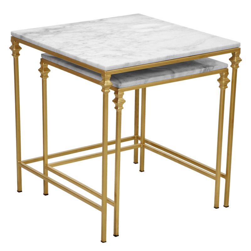2pc Juniper Nesting Table Set White/Gold - Carolina Chair & Table