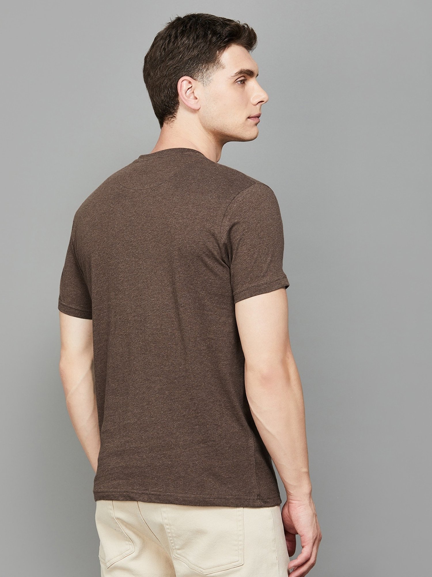 BOSSINI Brown Cotton Regular Fit T-Shirt