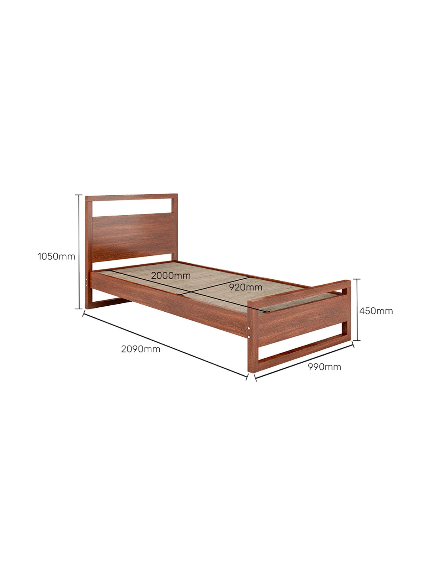 Pure Turner Solid Wood Single Bed in Dark Oak Finish
