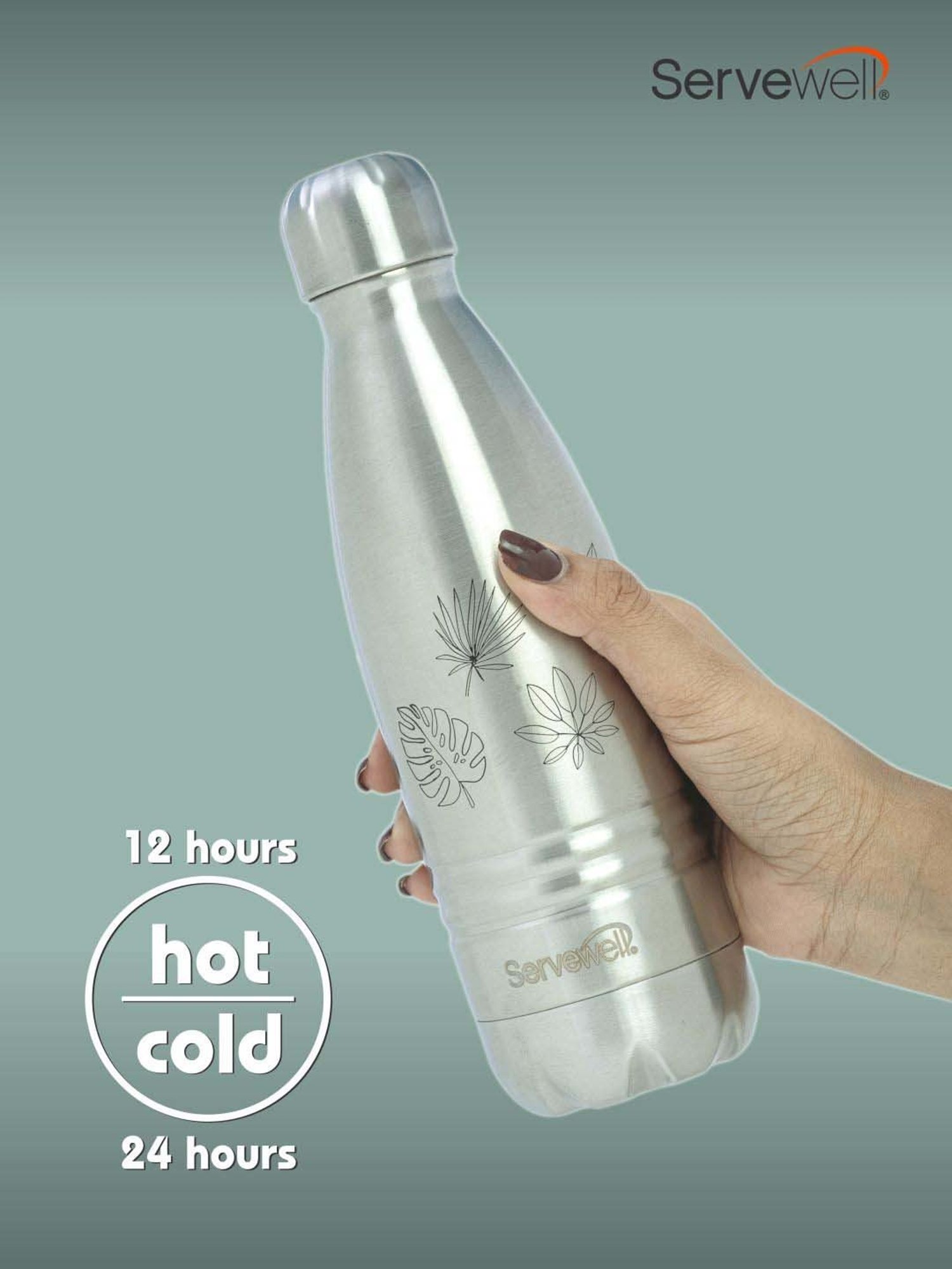 Servewell Indus Silver Stainless Steel Autumn Printed Vacuum Bottle (0.5 L)