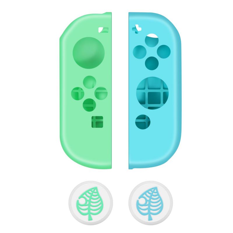 Nintendo Switch Joy-Con Grip Gel Guards with Thumb Grips Caps - Protective Case Covers Anti-Slip Lightweight Animal Crossing Design Joy Con Comfort Grip Controller Skin Accessories (1 Pair White Leaf)