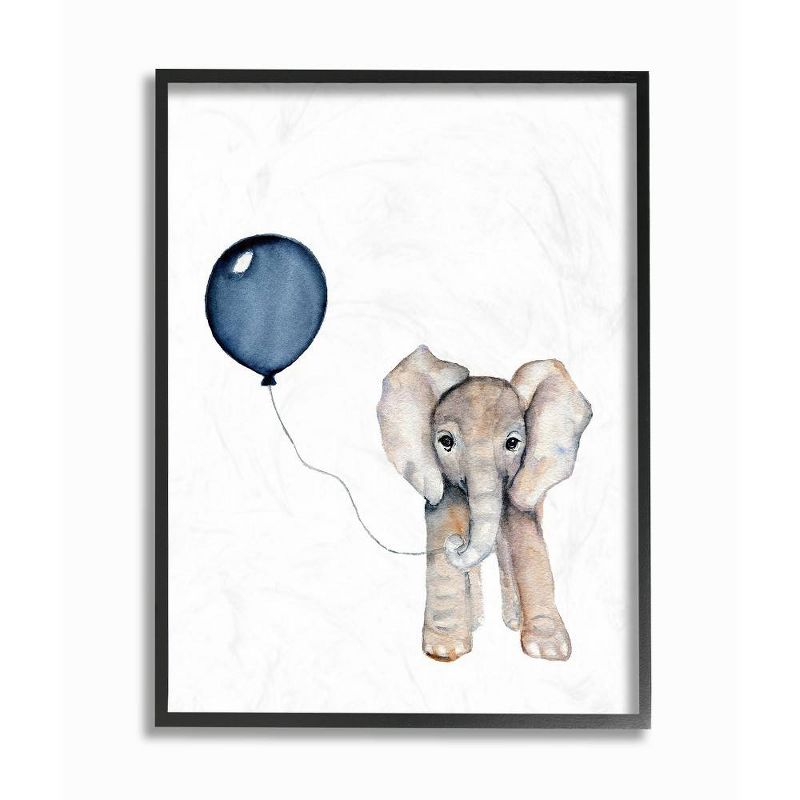 11"x1.5"x14" Baby Elephant with Blue Balloon Framed Giclee Texturized Art - Stupell Industries
