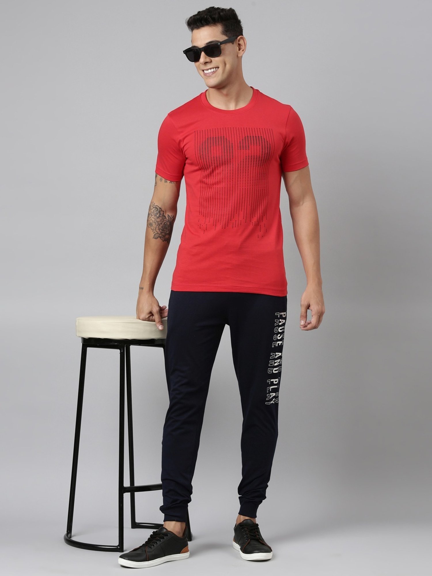 Dixcy Scott Maximus Blue Cotton Regular Fit Printed Sports Joggers