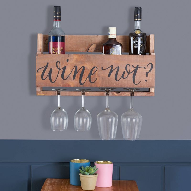 Wall Mount "Wine Not?" Quote Stemware Rack with Rustic Wood - Danya B.