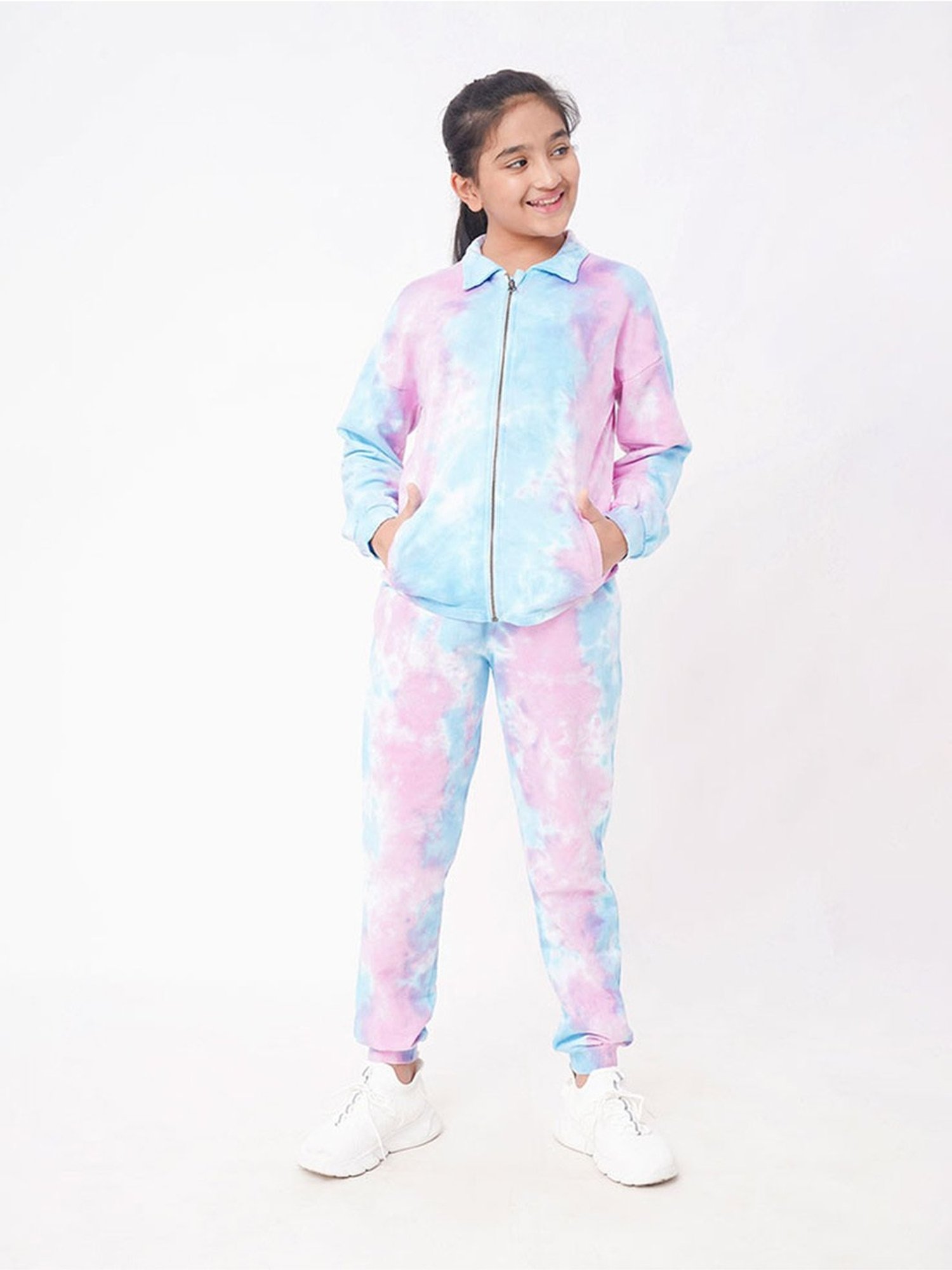 Edheads Kids Blue & Pink Cotton Ombre Full Sleeves Sweatshirt Set