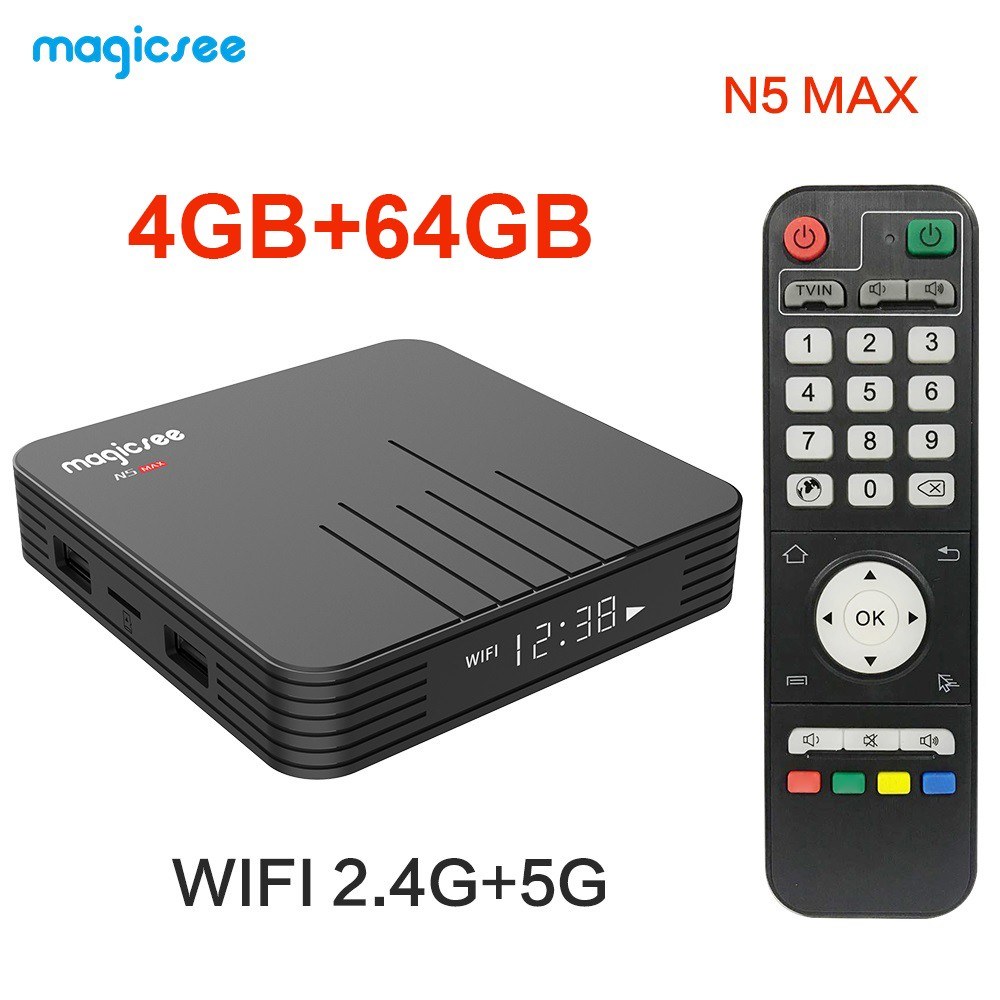 Magicsee N5 Smart Android 9.0 TV Box S905X3 Cortex-A55 Quad Core 64 Bit 4GB / 64GB 2.4G & 5G WiFi 4K H.265 VP9 Decoding Miracast HD Media Player