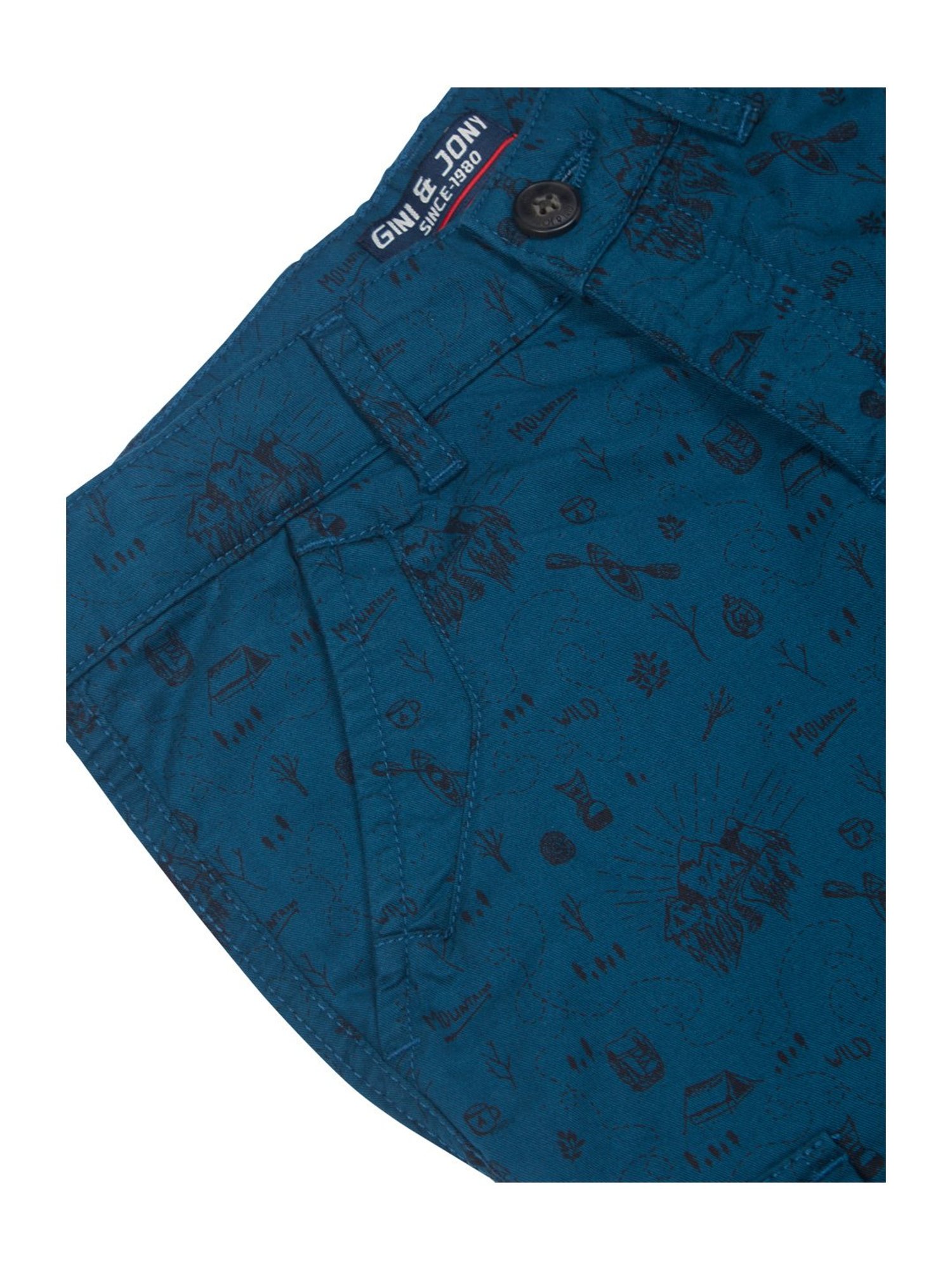 Gini & Jony Kids Dark Blue Printed Bermudas