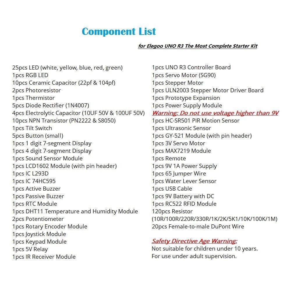 Elegoo For Arduino UNO R3 Project Most Complete Starter Kit w/ Tutorial for  MEGA2560 UNO NANO (63 Items)