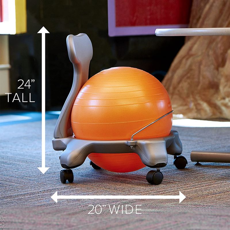 Gaiam Kid Classic Stability Balance Ball Chair with Reliable 4 Wheel Base to Adopt Healthy Posture, Keep Body Active, and Mind Engaged, Orange & Gray