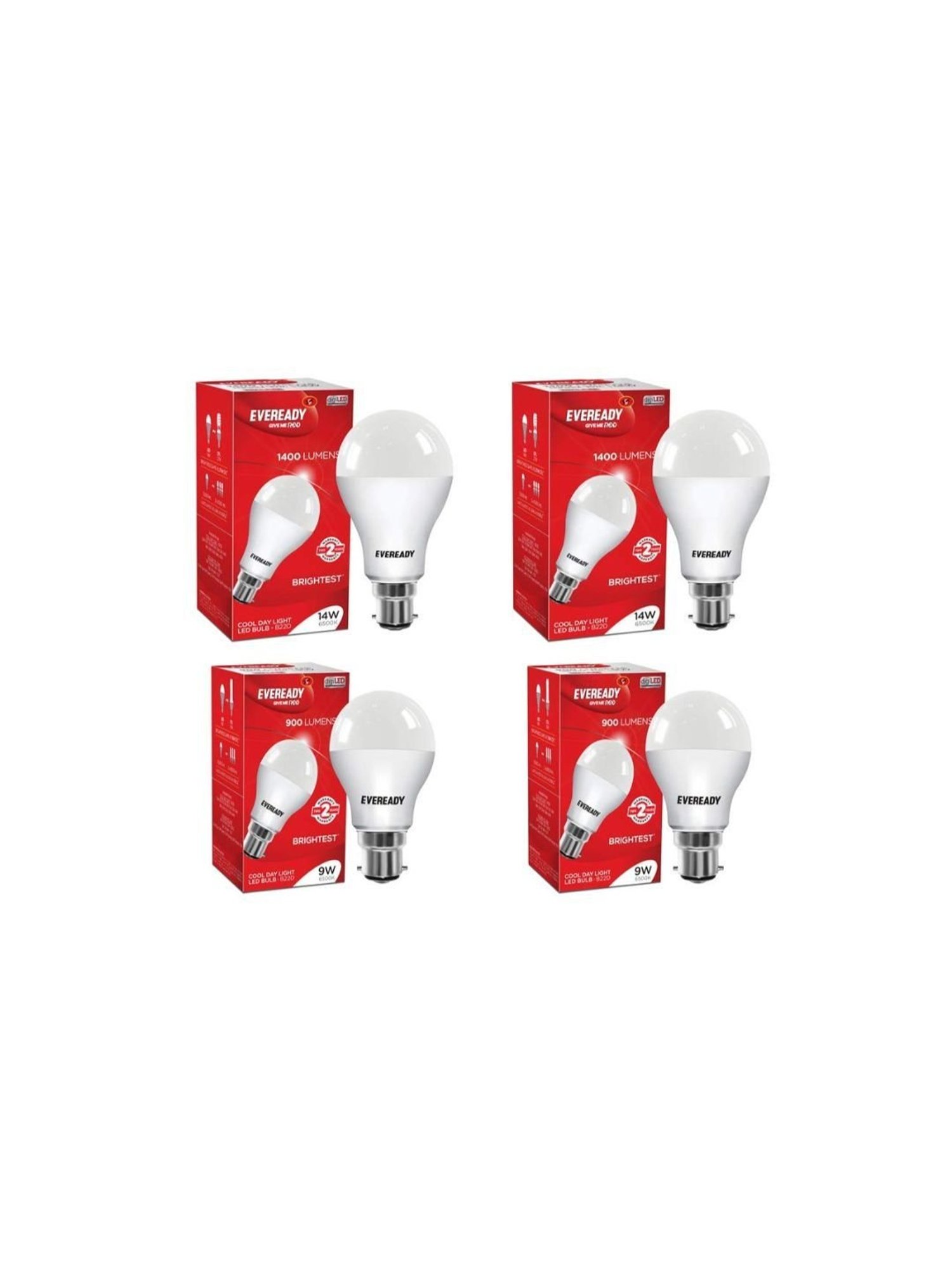 Eveready B22D 14W LED Bulb - Pack of 4 (White)