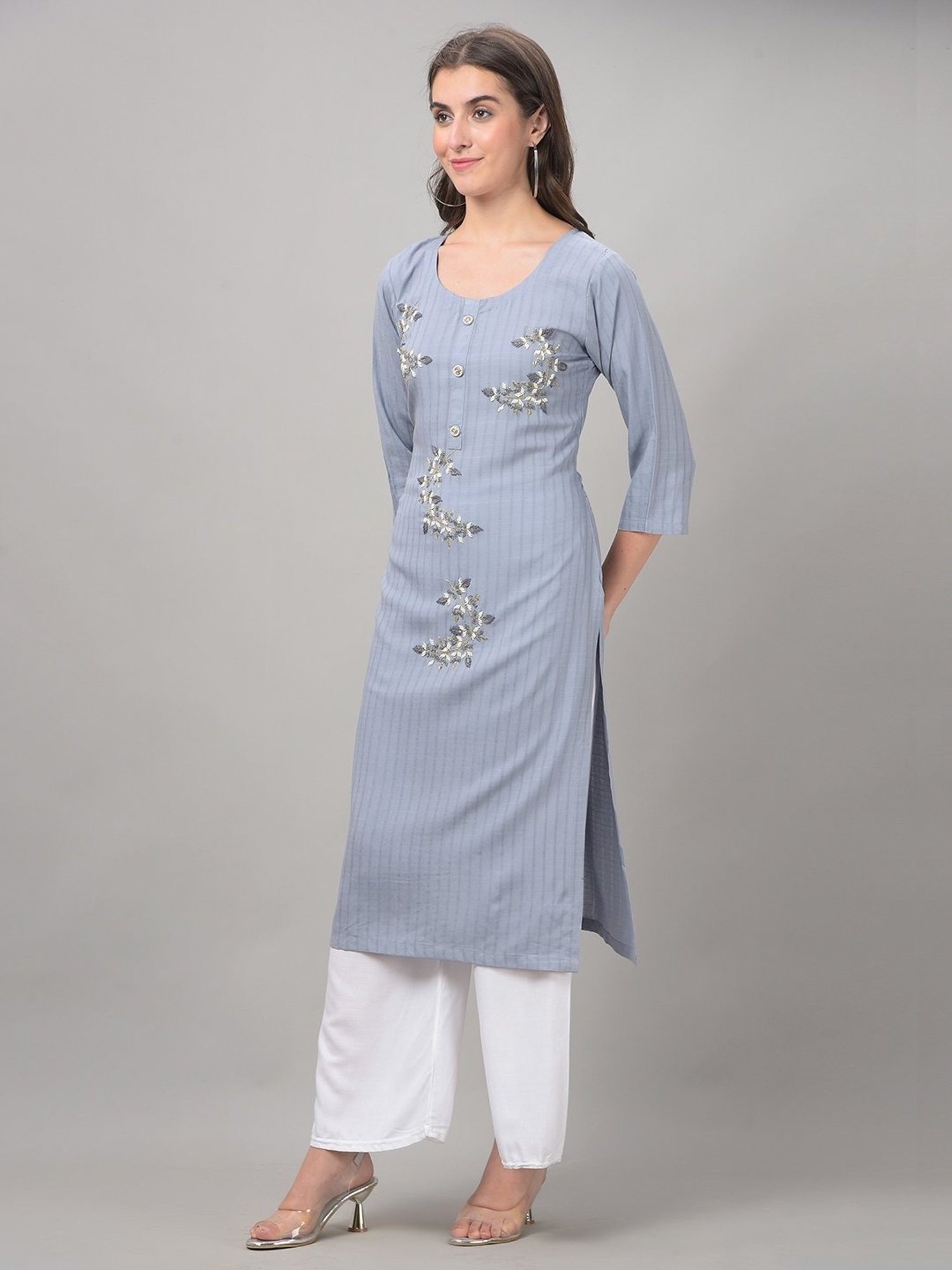 Dollar Missy Grey Embroidered Straight Kurta
