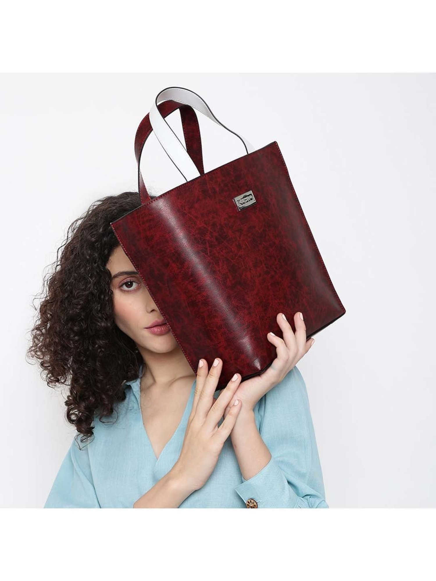 KLEIO Maroon Solid Medium Handbag