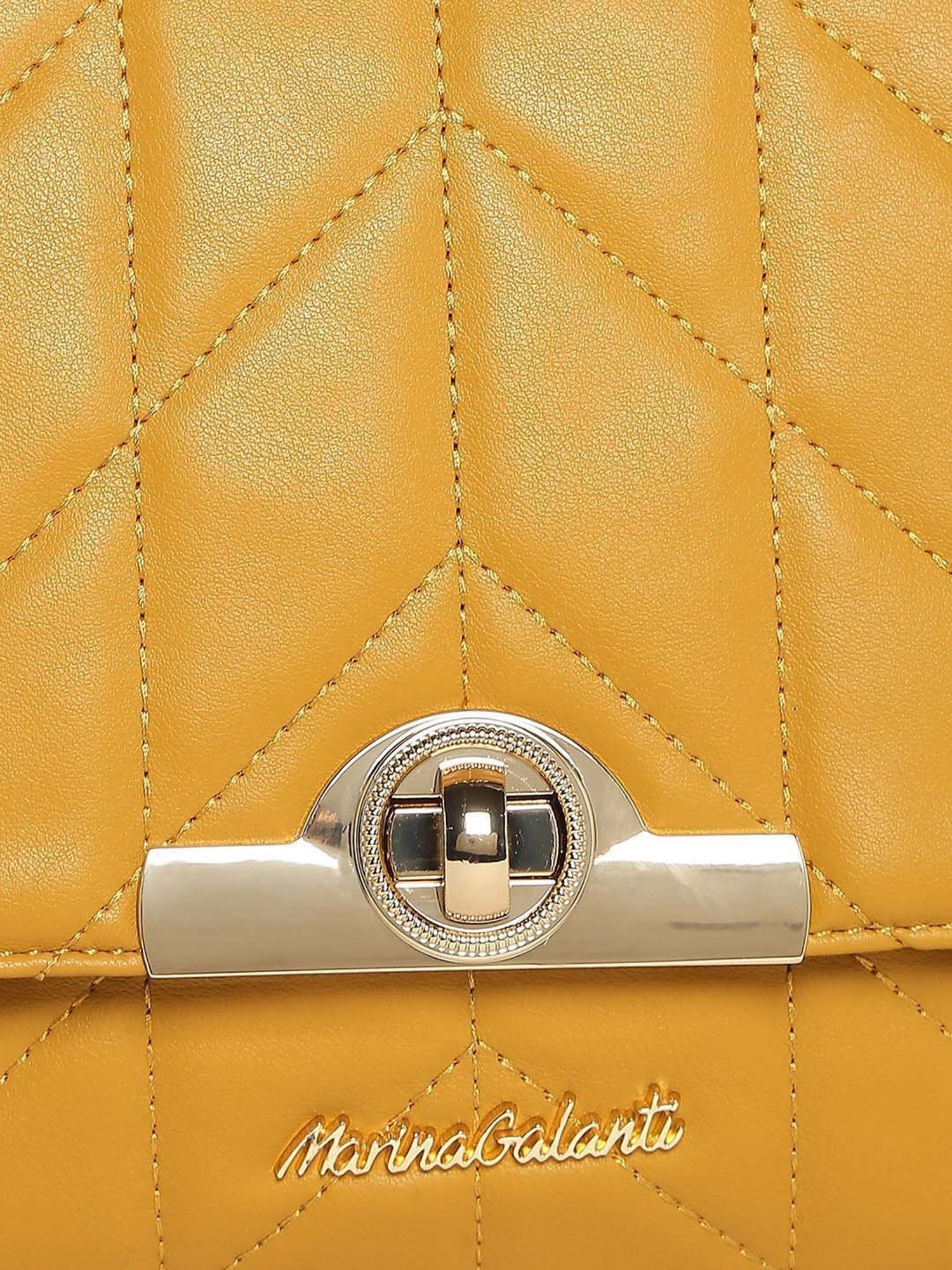 Marina Galanti Yellow Quilted Medium Satchel Handbag